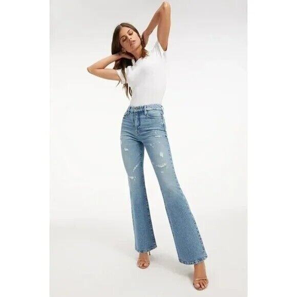 Good American Denim - NWT Good American Classic Straight Leg Distressed Jean High Rise 4 27 Blue #3073